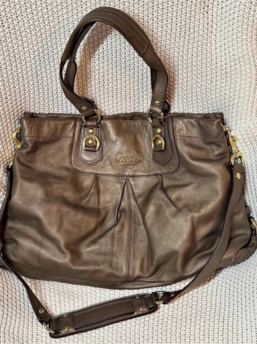 Coach Ashley Leather Satchel Brown